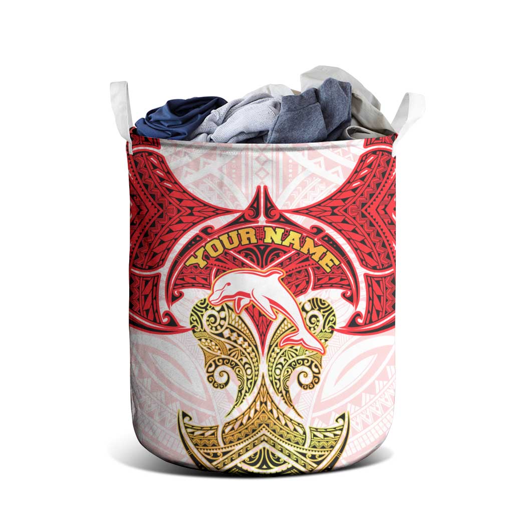 Personalized Dolphins Laundry Basket Polynesian Tribal Pattern Style