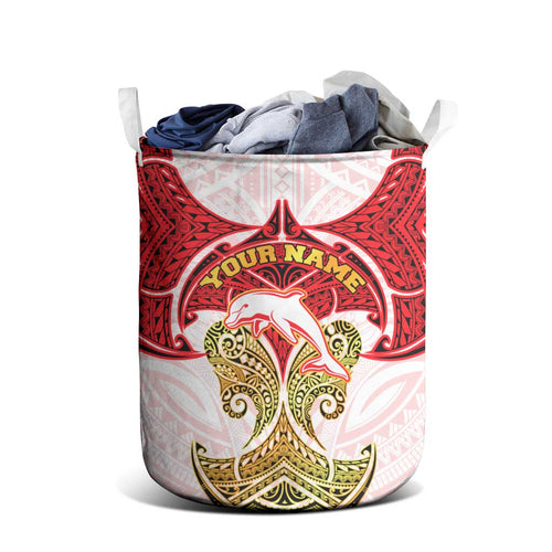 Personalized Dolphins Laundry Basket Polynesian Tribal Pattern Style