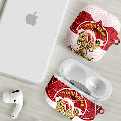 Personalized Dolphins AirPods Case Polynesian Tribal Pattern Style