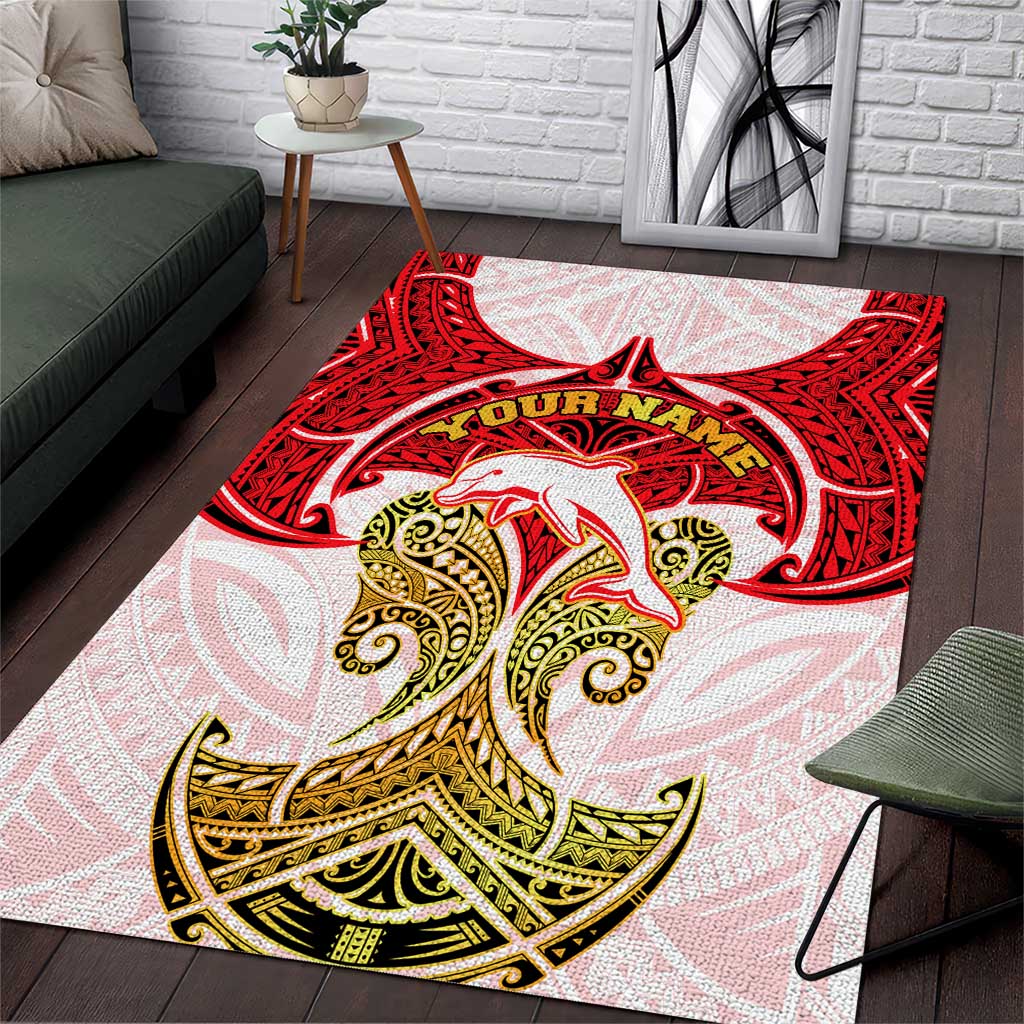 Personalized Dolphins Area Rug Polynesian Tribal Pattern Style