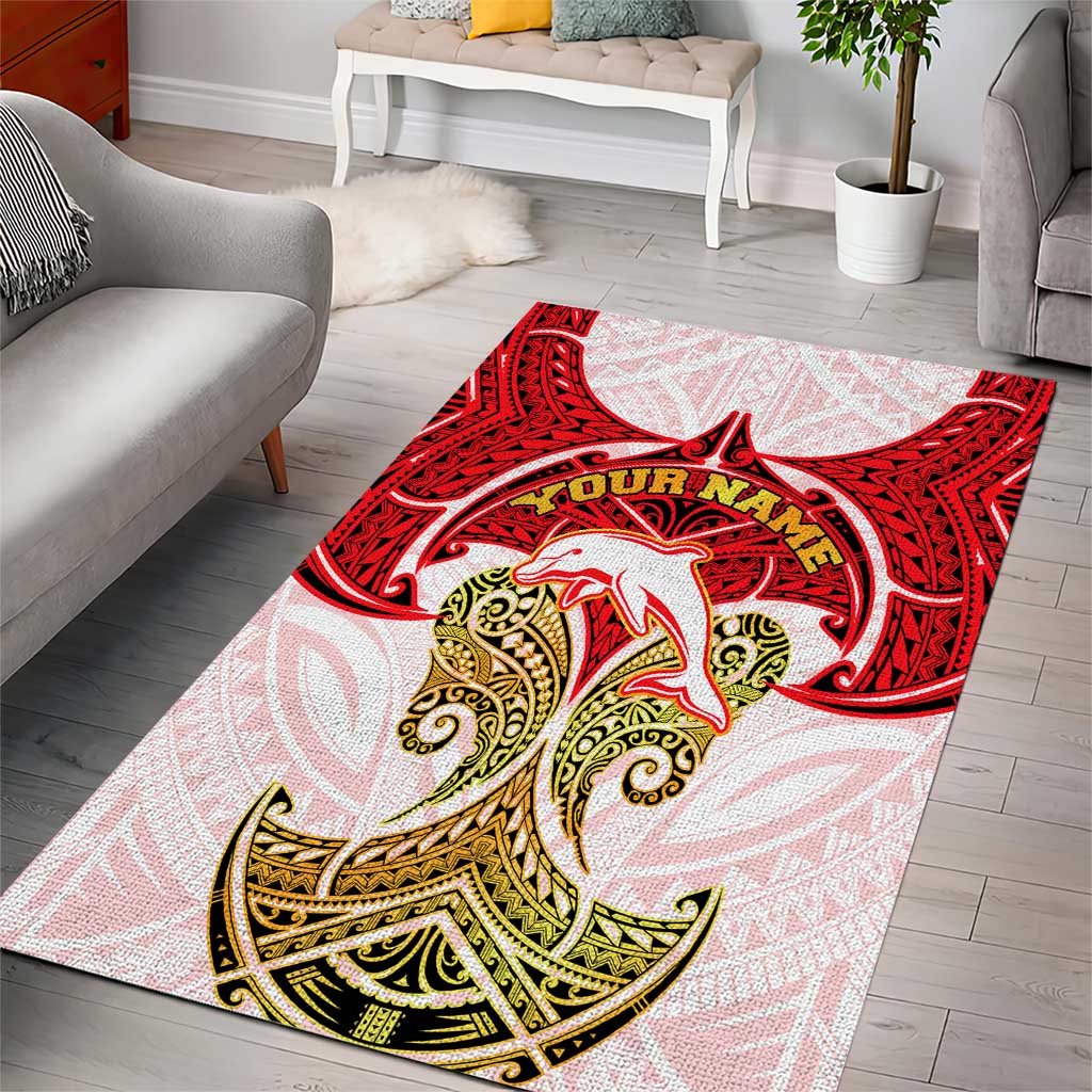 Personalized Dolphins Area Rug Polynesian Tribal Pattern Style