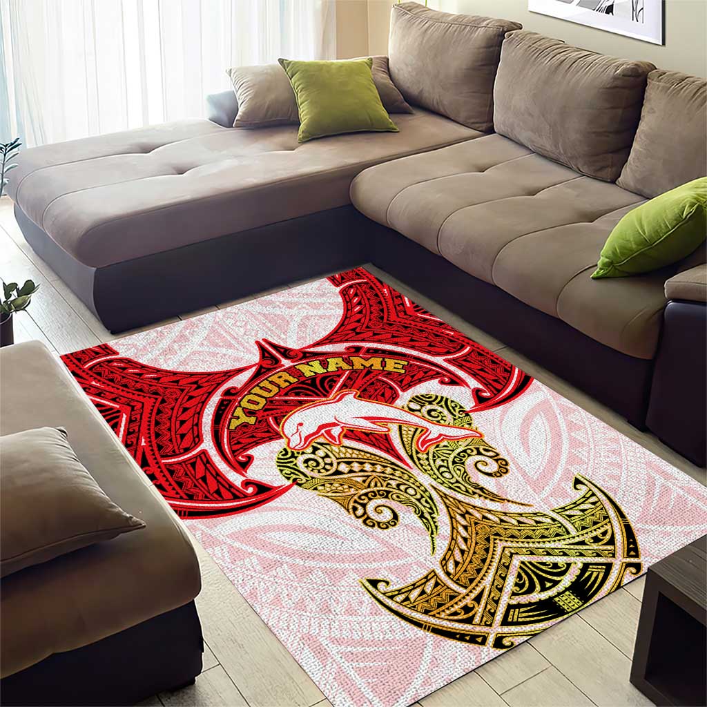 Personalized Dolphins Area Rug Polynesian Tribal Pattern Style