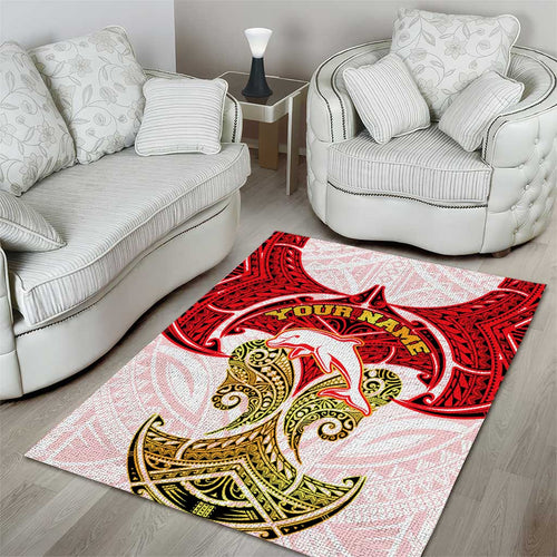 Personalized Dolphins Area Rug Polynesian Tribal Pattern Style