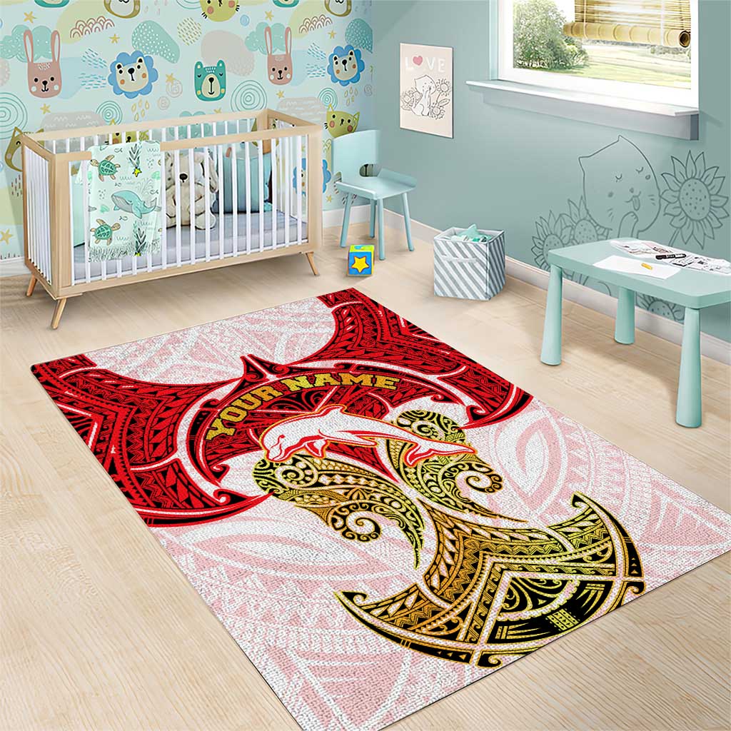 Personalized Dolphins Area Rug Polynesian Tribal Pattern Style