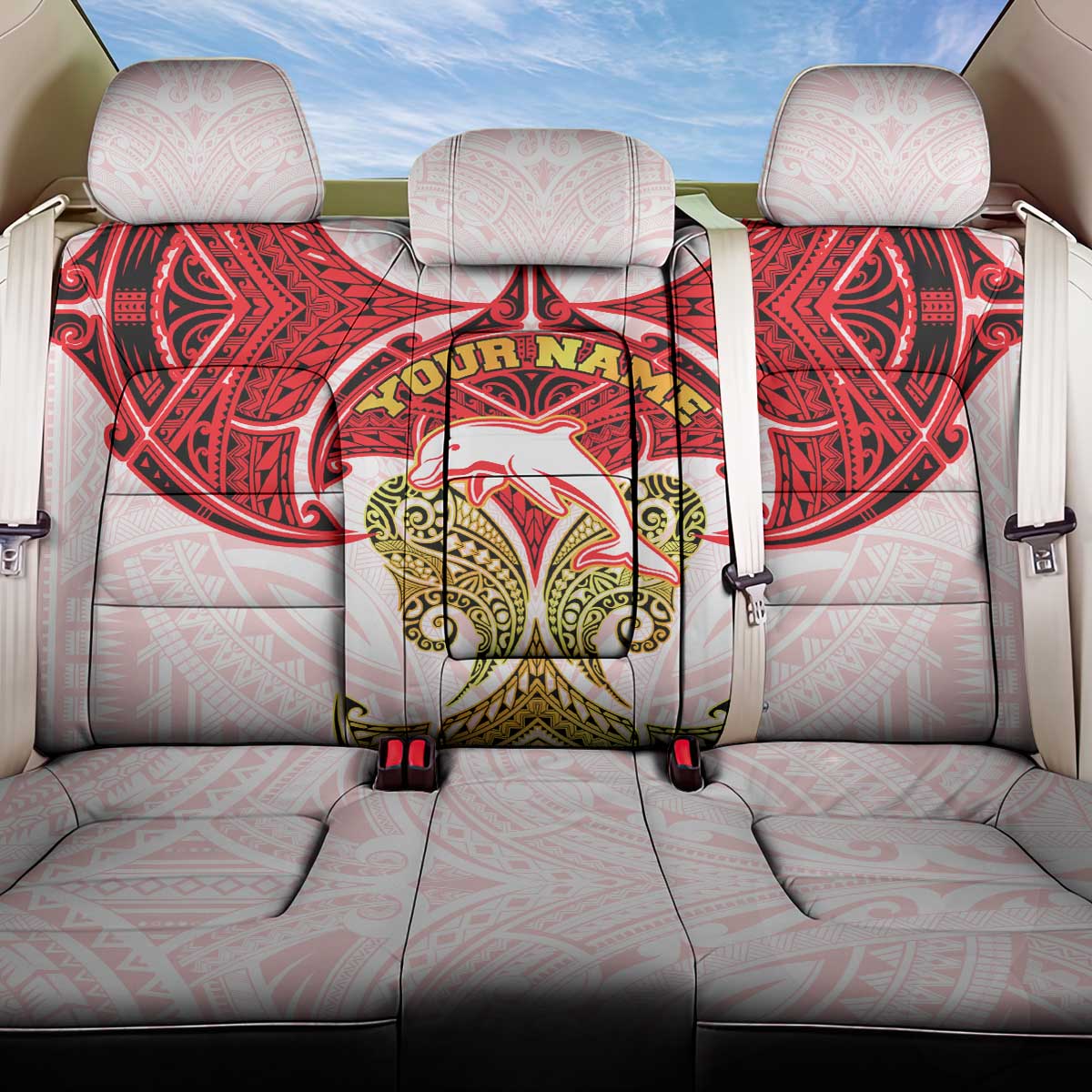 Personalized Dolphins Back Car Seat Cover Polynesian Tribal Pattern Style