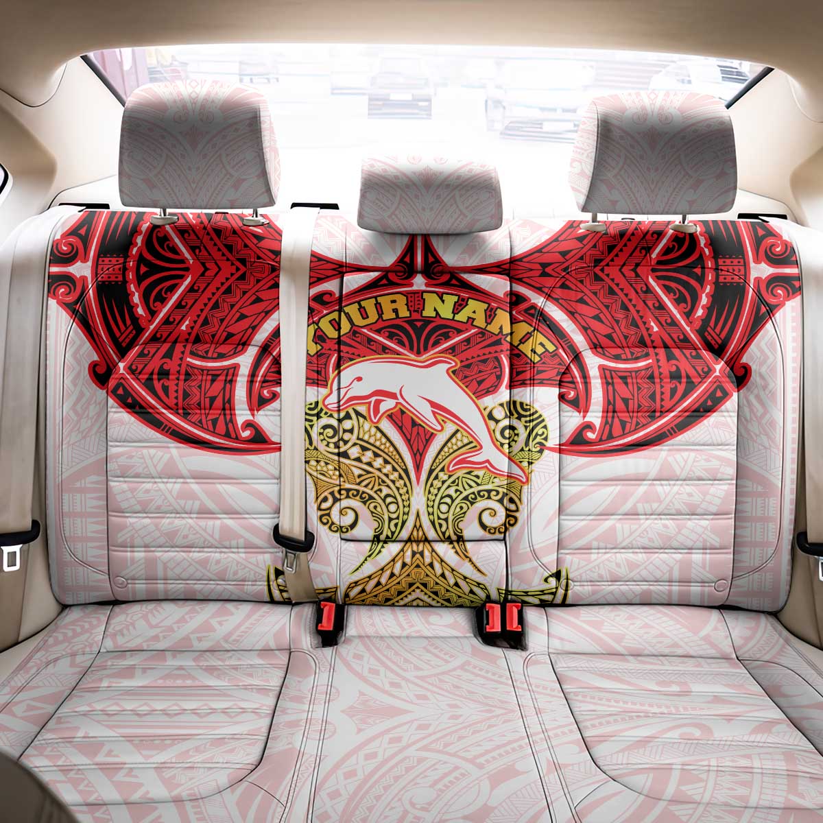 Personalized Dolphins Back Car Seat Cover Polynesian Tribal Pattern Style