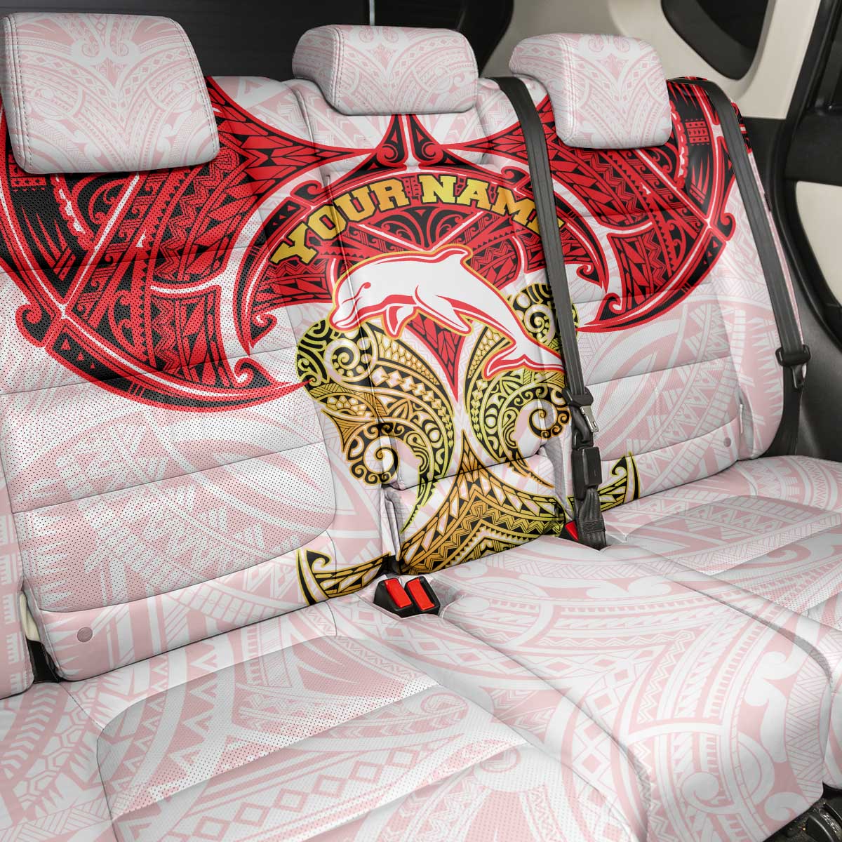 Personalized Dolphins Back Car Seat Cover Polynesian Tribal Pattern Style