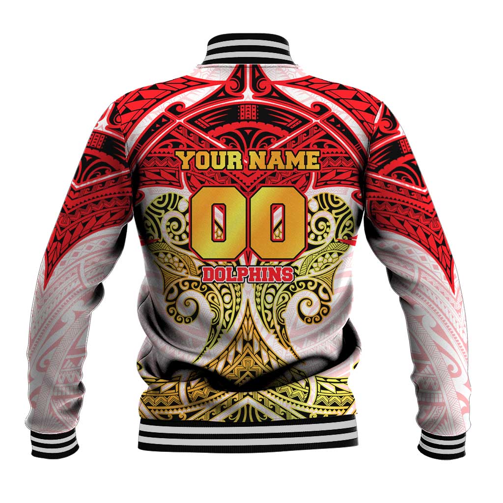 Personalized Dolphins Baseball Jacket Polynesian Tribal Pattern Style