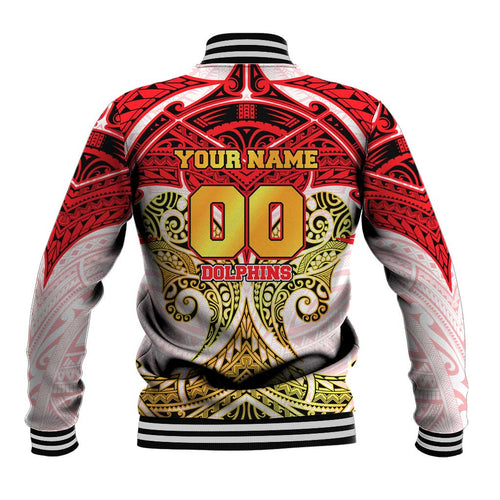 Personalized Dolphins Baseball Jacket Polynesian Tribal Pattern Style