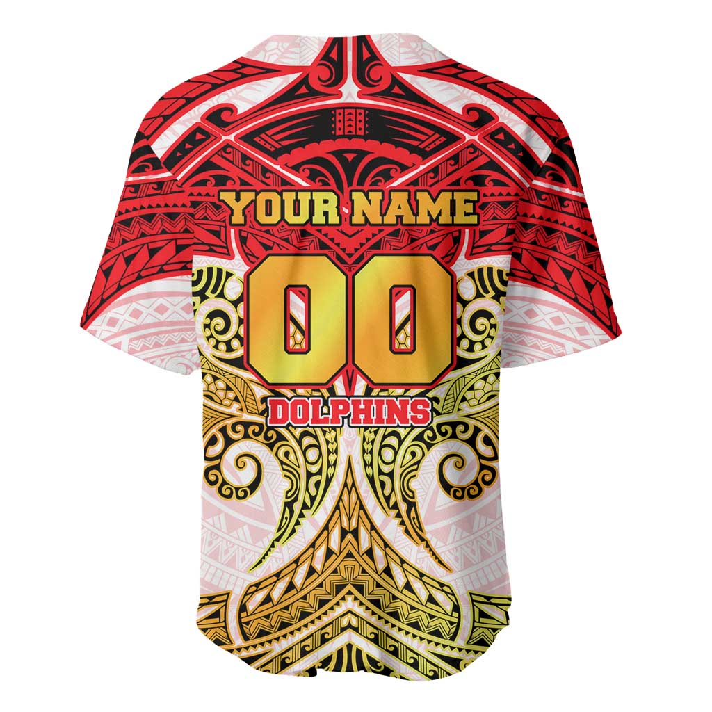 Personalized Dolphins Baseball Jersey Polynesian Tribal Pattern Style