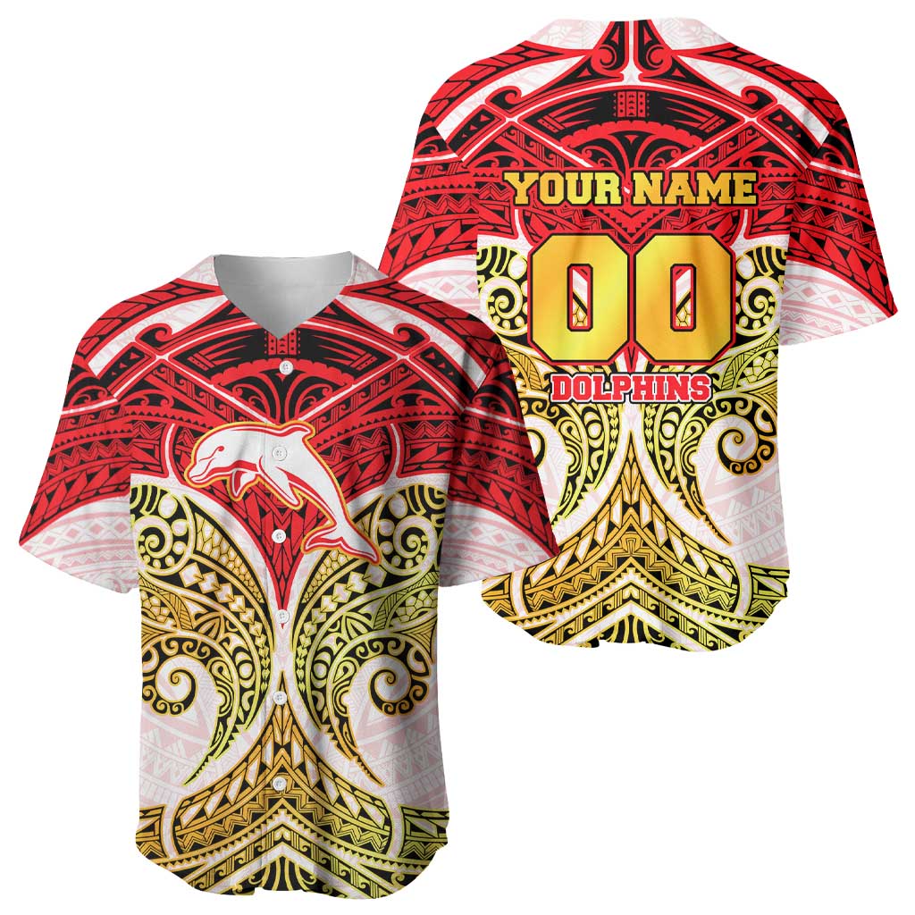 Personalized Dolphins Baseball Jersey Polynesian Tribal Pattern Style