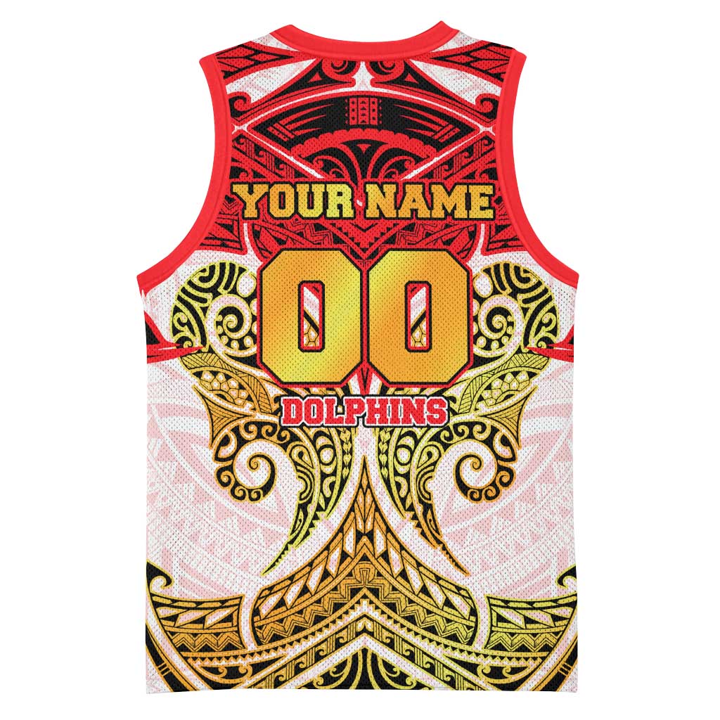 Personalized Dolphins Basketball Jersey Polynesian Tribal Pattern Style