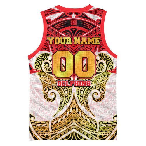 Personalized Dolphins Basketball Jersey Polynesian Tribal Pattern Style