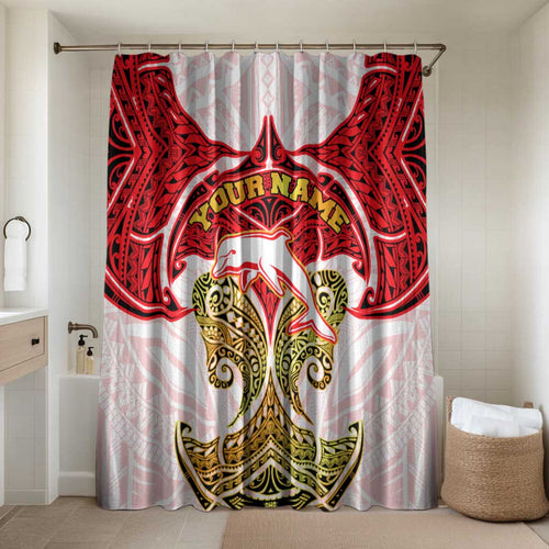 Personalized Dolphins Bathroom Set Polynesian Tribal Pattern Style