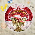 Personalized Dolphins Beach Blanket Polynesian Tribal Pattern Style