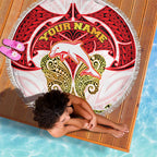 Personalized Dolphins Beach Blanket Polynesian Tribal Pattern Style