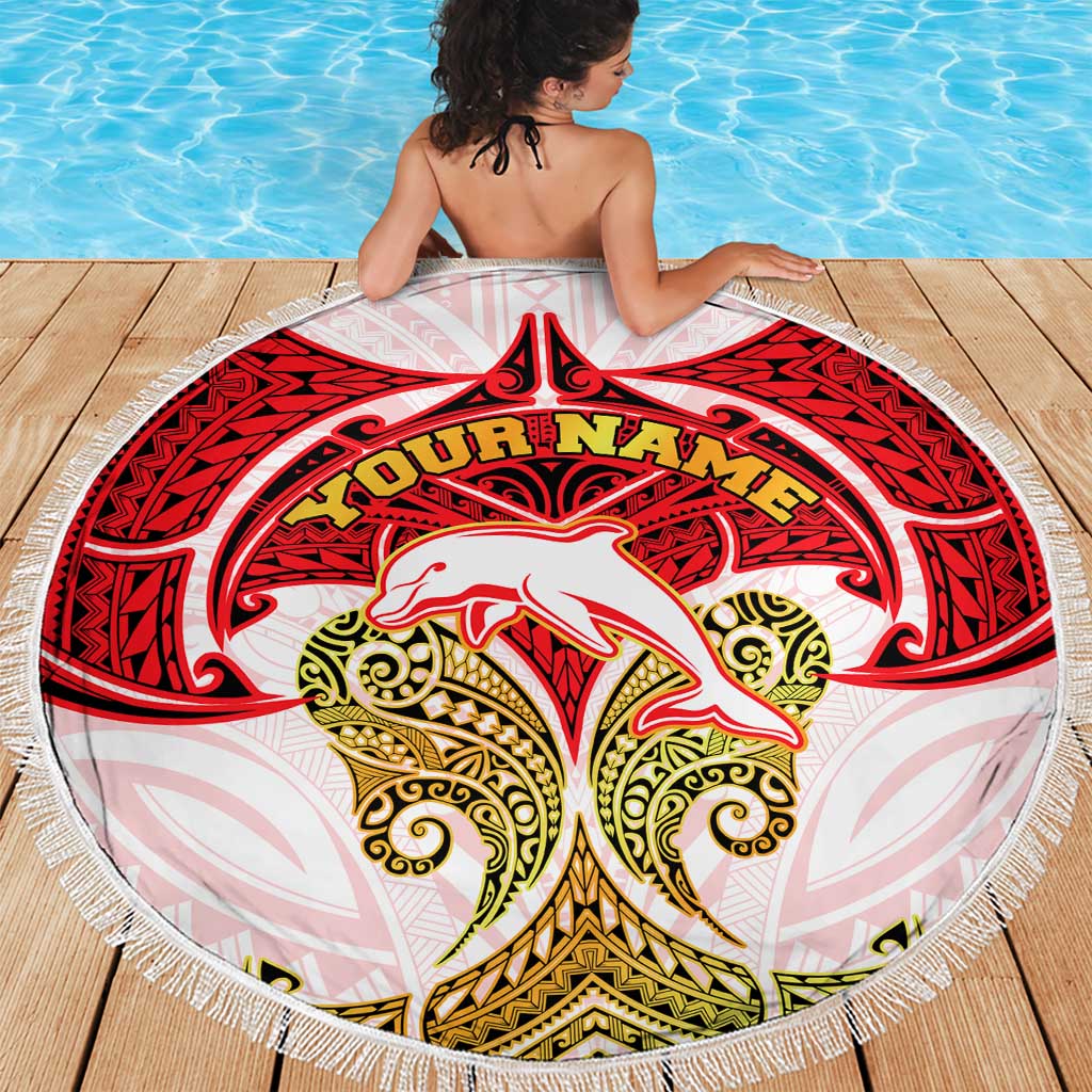 Personalized Dolphins Beach Blanket Polynesian Tribal Pattern Style