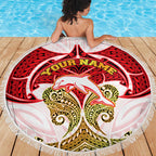 Personalized Dolphins Beach Blanket Polynesian Tribal Pattern Style