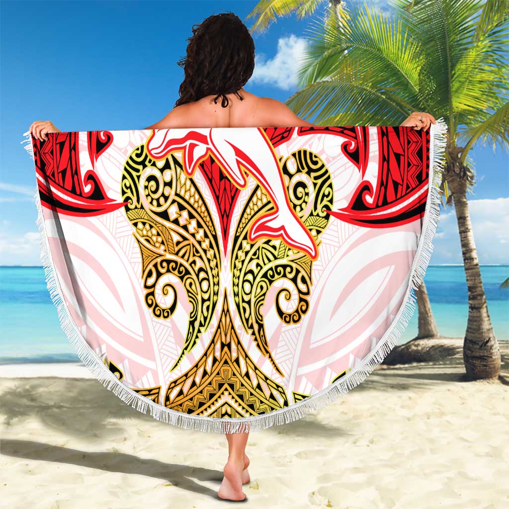 Personalized Dolphins Beach Blanket Polynesian Tribal Pattern Style