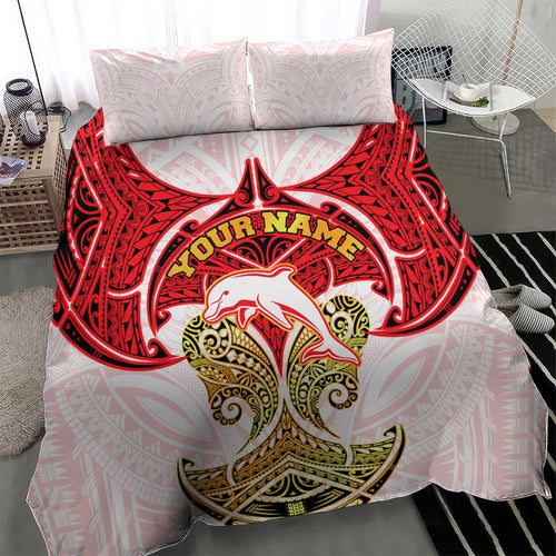 Personalized Dolphins Bedding Set Polynesian Tribal Pattern Style