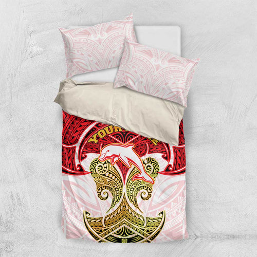 Personalized Dolphins Bedding Set Polynesian Tribal Pattern Style