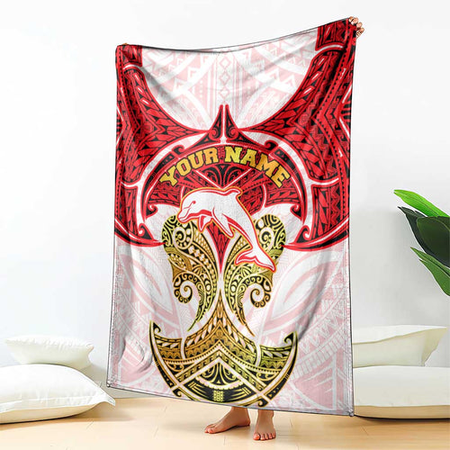 Personalized Dolphins Blanket Polynesian Tribal Pattern Style