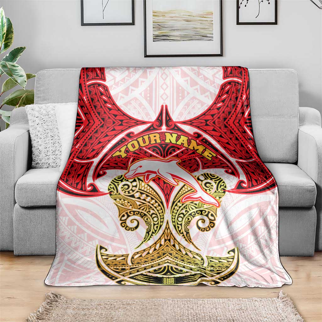 Personalized Dolphins Blanket Polynesian Tribal Pattern Style