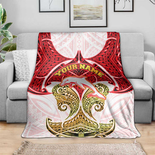 Personalized Dolphins Blanket Polynesian Tribal Pattern Style