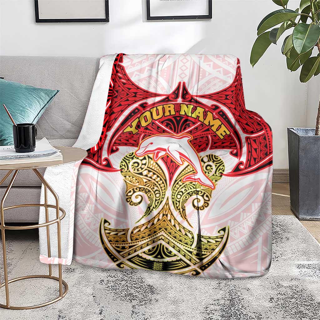 Personalized Dolphins Blanket Polynesian Tribal Pattern Style