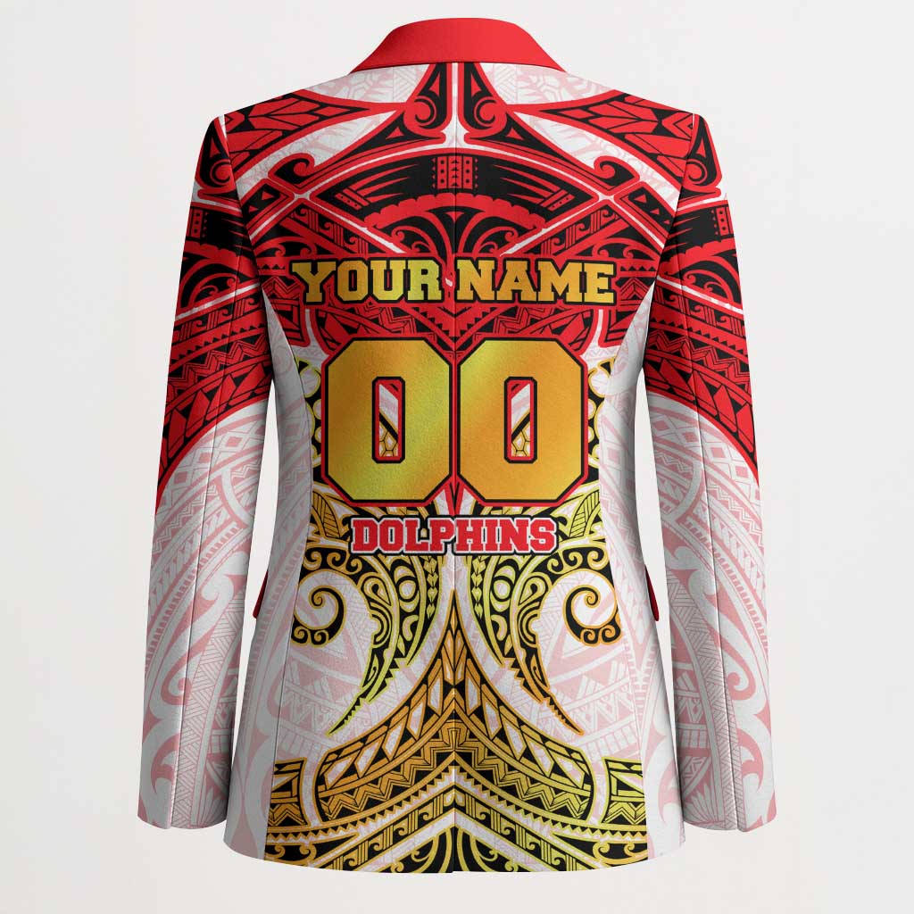Personalized Dolphins Blazer Polynesian Tribal Pattern Style