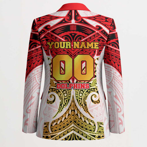 Personalized Dolphins Blazer Polynesian Tribal Pattern Style