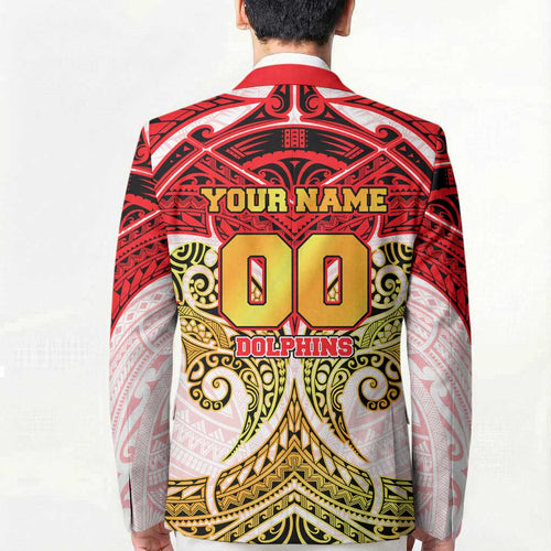 Personalized Dolphins Blazer Polynesian Tribal Pattern Style