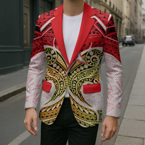 Personalized Dolphins Blazer Polynesian Tribal Pattern Style