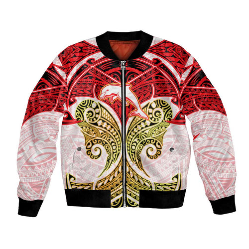 Personalized Dolphins Bomber Jacket Polynesian Tribal Pattern Style