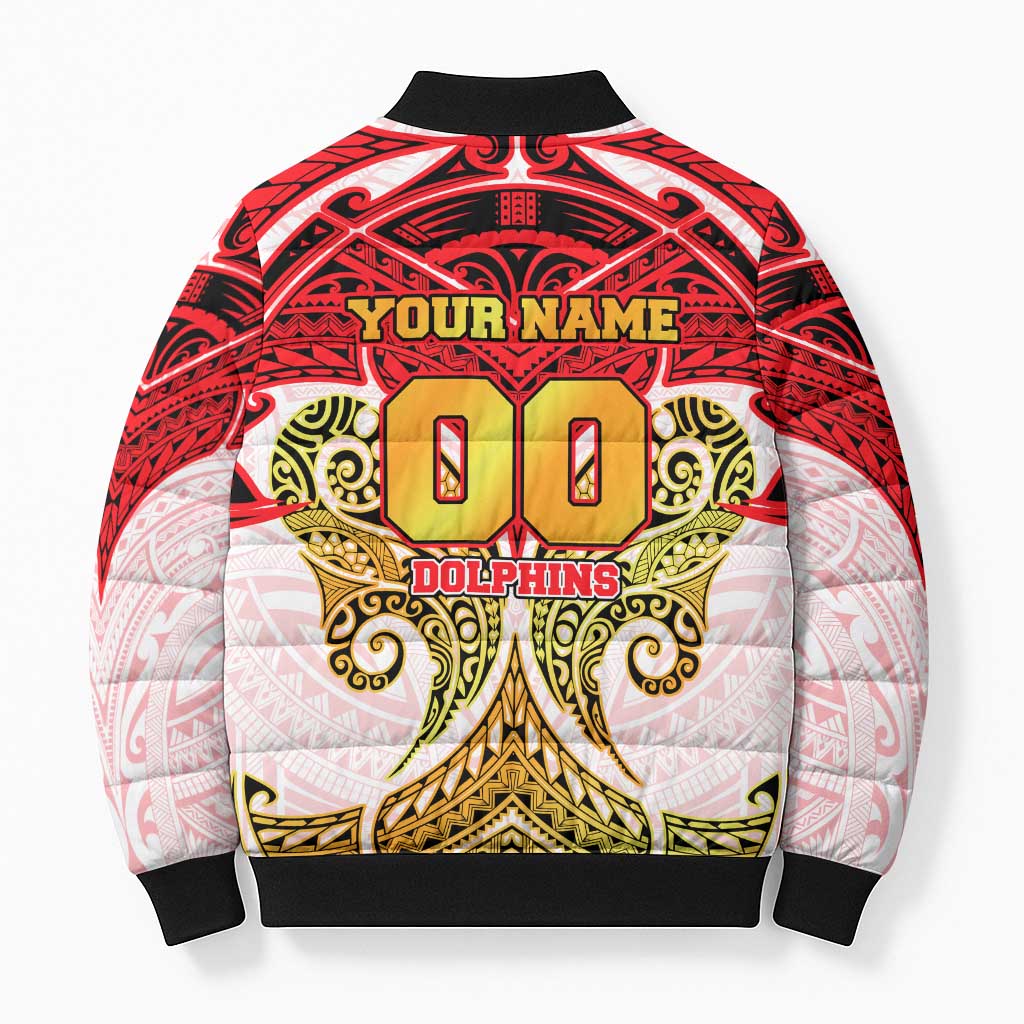 Personalized Dolphins Bomber Puffer Jacket Polynesian Tribal Pattern Style