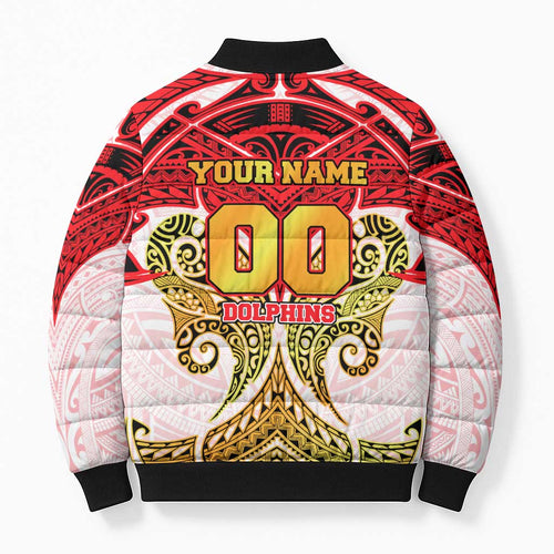 Personalized Dolphins Bomber Puffer Jacket Polynesian Tribal Pattern Style