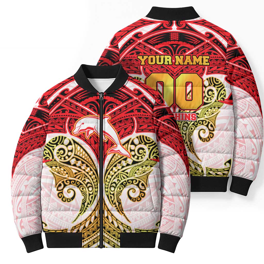 Personalized Dolphins Bomber Puffer Jacket Polynesian Tribal Pattern Style