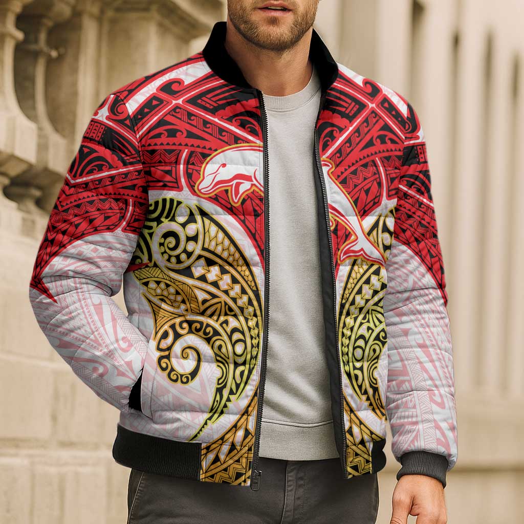 Personalized Dolphins Bomber Puffer Jacket Polynesian Tribal Pattern Style