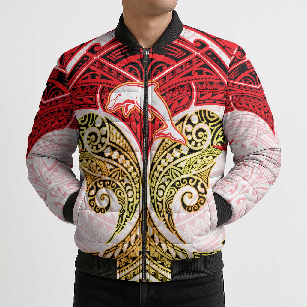 Personalized Dolphins Bomber Puffer Jacket Polynesian Tribal Pattern Style