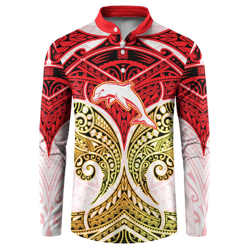 Personalized Dolphins Button Sweatshirt Polynesian Tribal Pattern Style