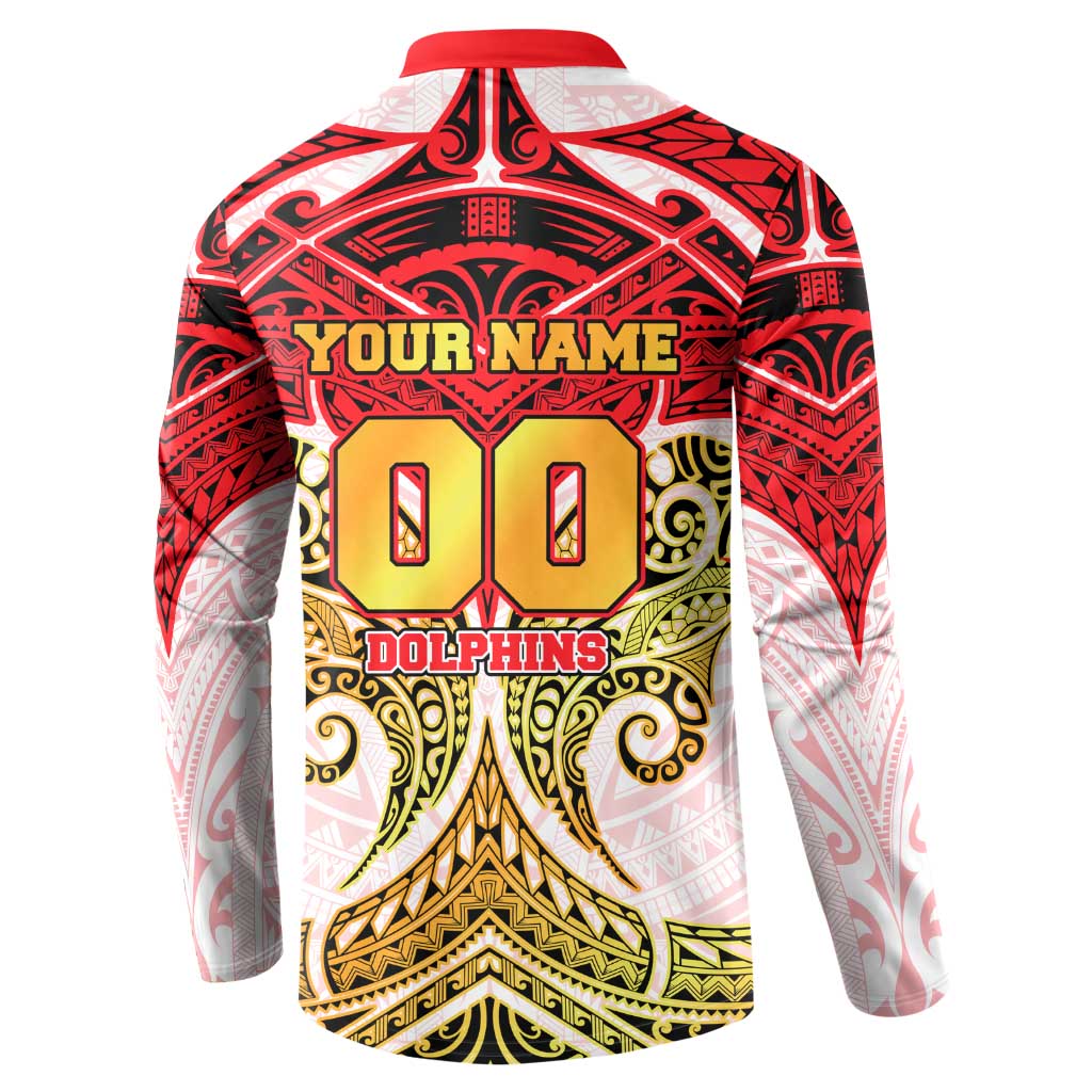 Personalized Dolphins Button Sweatshirt Polynesian Tribal Pattern Style