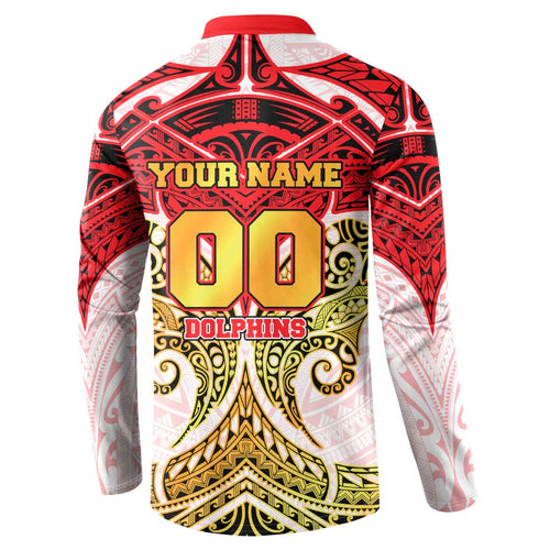 Personalized Dolphins Button Sweatshirt Polynesian Tribal Pattern Style