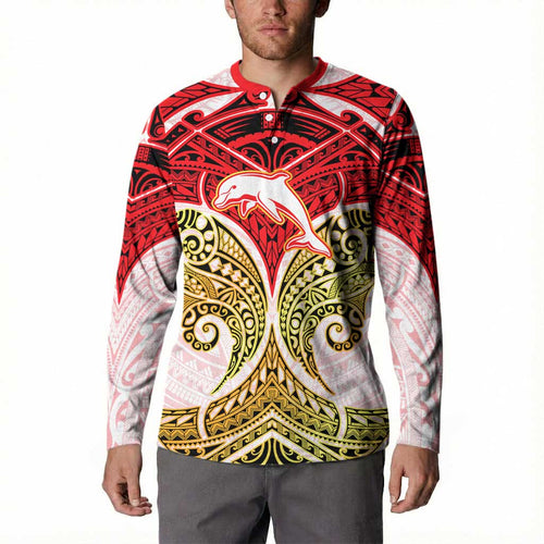Personalized Dolphins Button Sweatshirt Polynesian Tribal Pattern Style