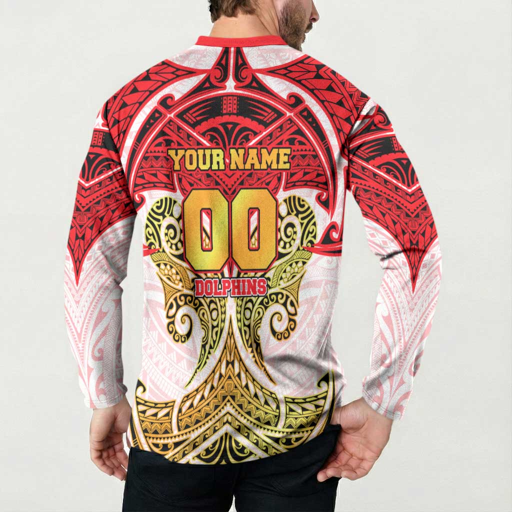 Personalized Dolphins Button Sweatshirt Polynesian Tribal Pattern Style