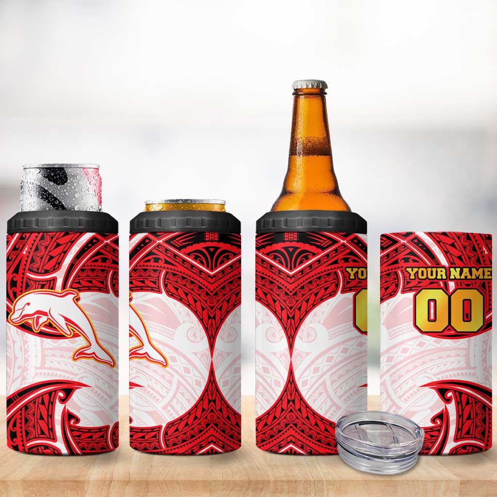 Personalized Dolphins 4 in 1 Can Cooler Tumbler Polynesian Tribal Pattern Style