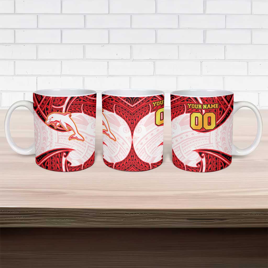 Personalized Dolphins Ceramic Mug Polynesian Tribal Pattern Style