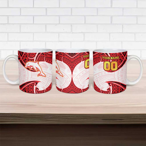 Personalized Dolphins Ceramic Mug Polynesian Tribal Pattern Style