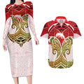 Personalized Dolphins Couples Matching Long Sleeve Bodycon Dress and Hawaiian Shirt Polynesian Tribal Pattern Style