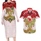 Personalized Dolphins Couples Matching Long Sleeve Bodycon Dress and Hawaiian Shirt Polynesian Tribal Pattern Style