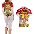 Personalized Dolphins Couples Matching Long Sleeve Bodycon Dress and Hawaiian Shirt Polynesian Tribal Pattern Style